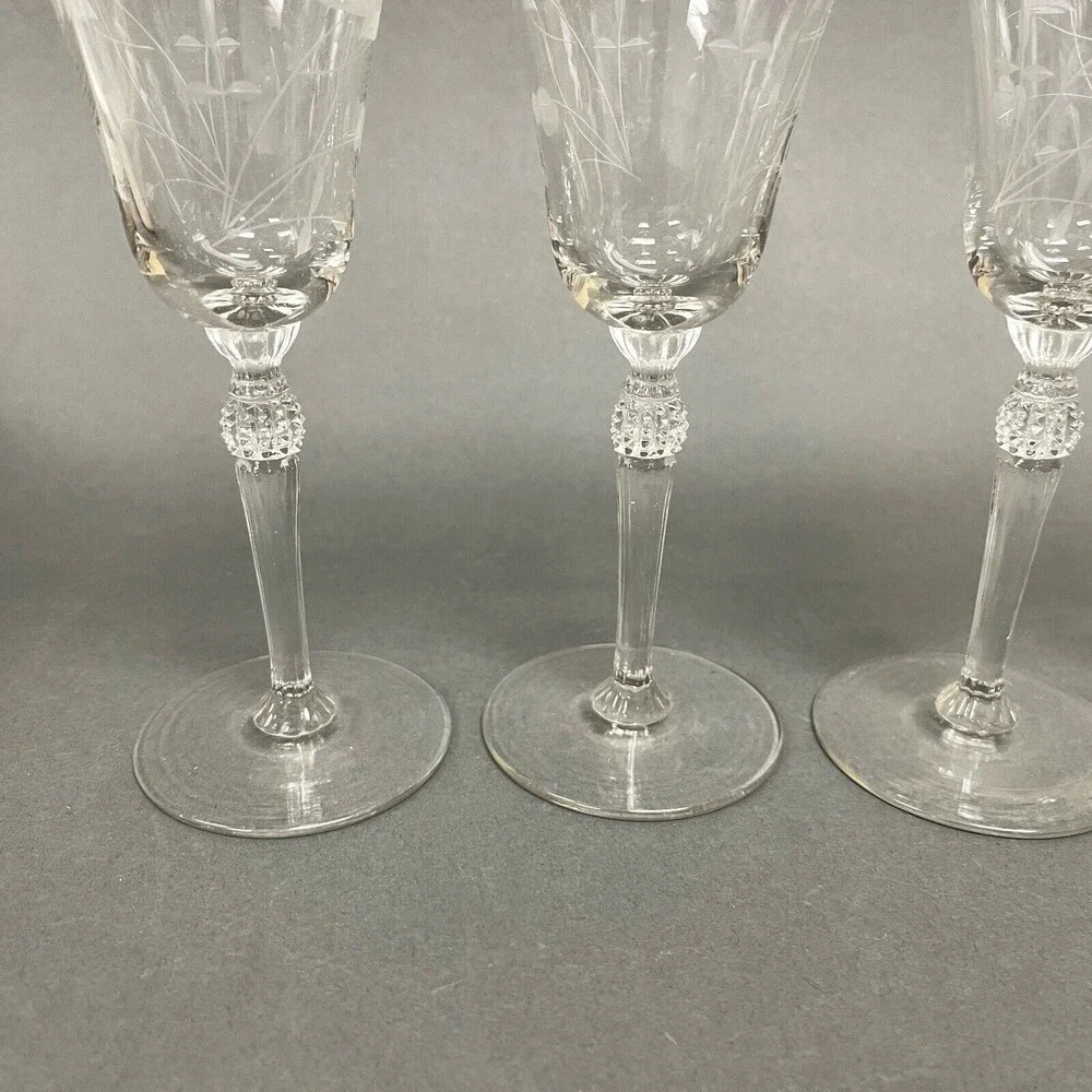 Wine Glasses Clear Glass Etched Roses Flowers Stemmed‎ 7